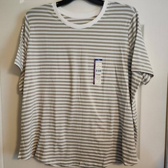 Terra & Sky Plus Short Sleeve Striped Top 2X Tencel Modal Fibers - Picture 1 of 6